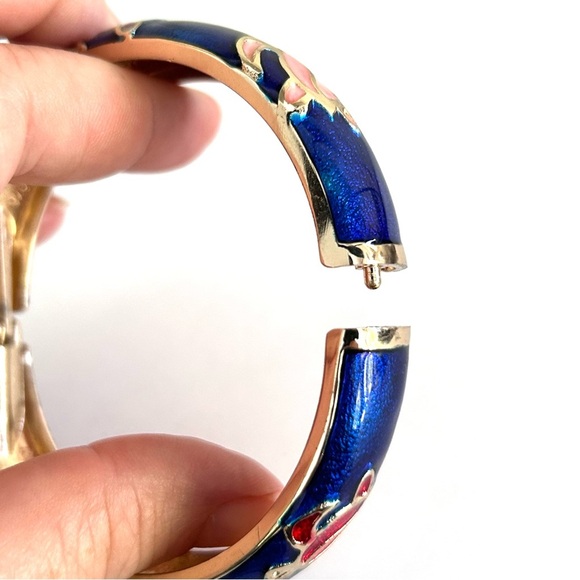 Hawaiian Enamel Turtle Honu Style Bangle Clamper Bracelet Blue - Picture 2 of 5